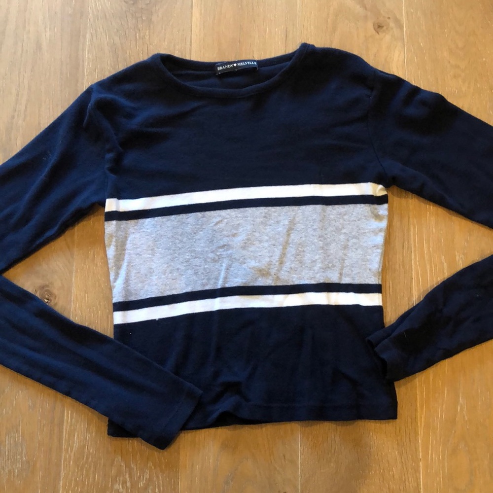 Brandy Melville Blue and Grey Stripped Shirt
